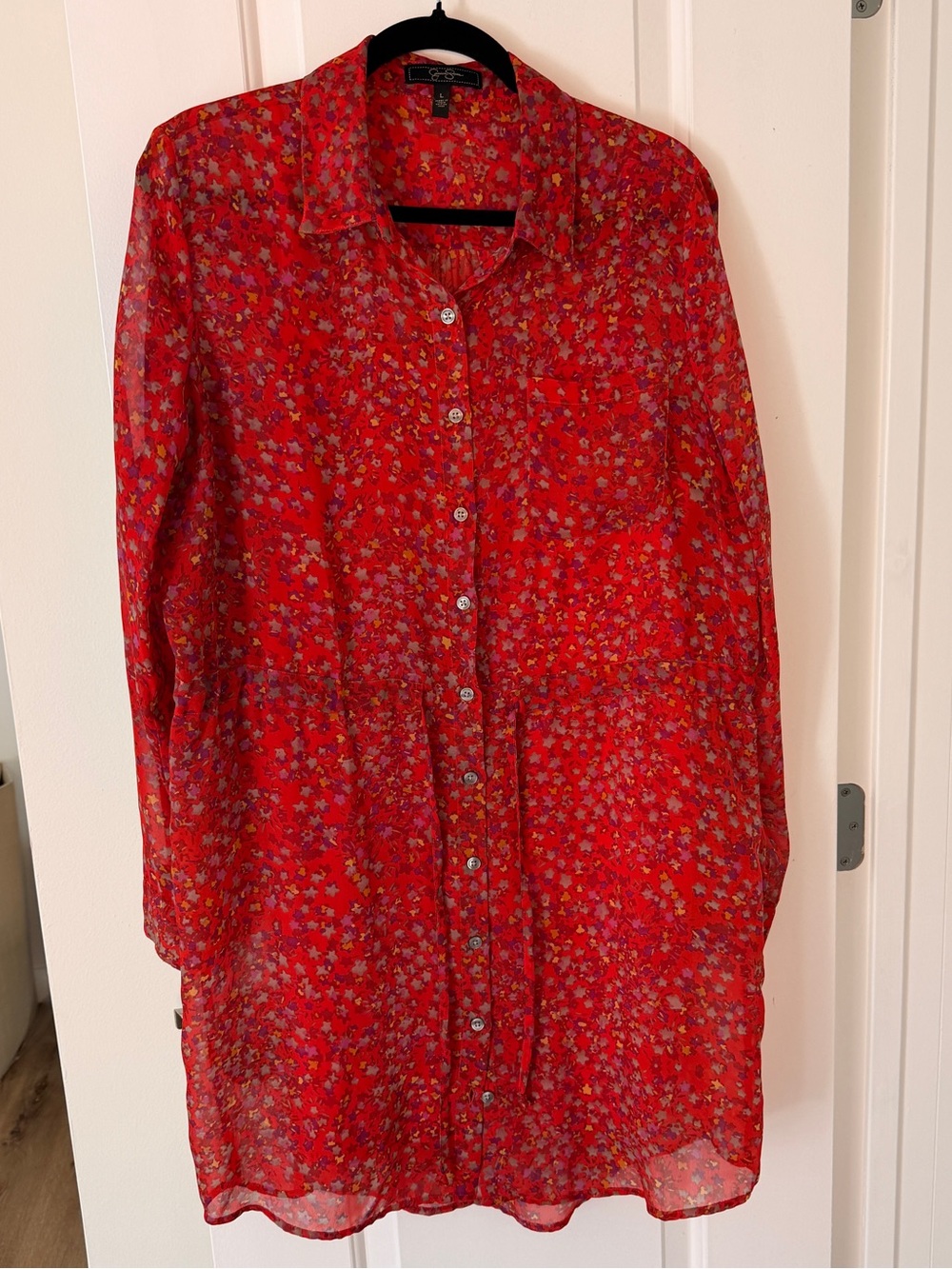 Jessica Simpson Chiffon Shirtdress - Red Floral - Size Large